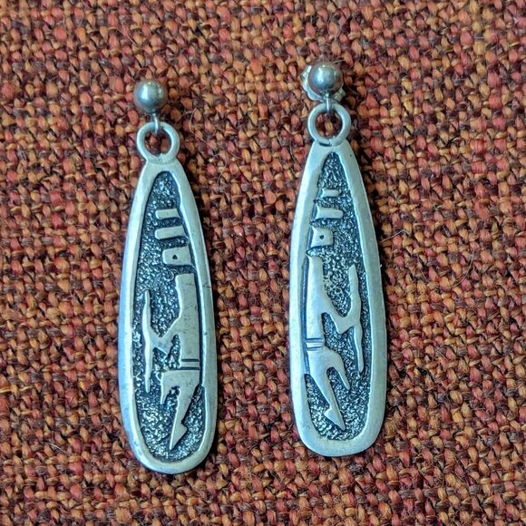 Vintage Gibson Gene Navajo Sterling Silver Earrings Native American Dancer Boho - Picture 3 of 8